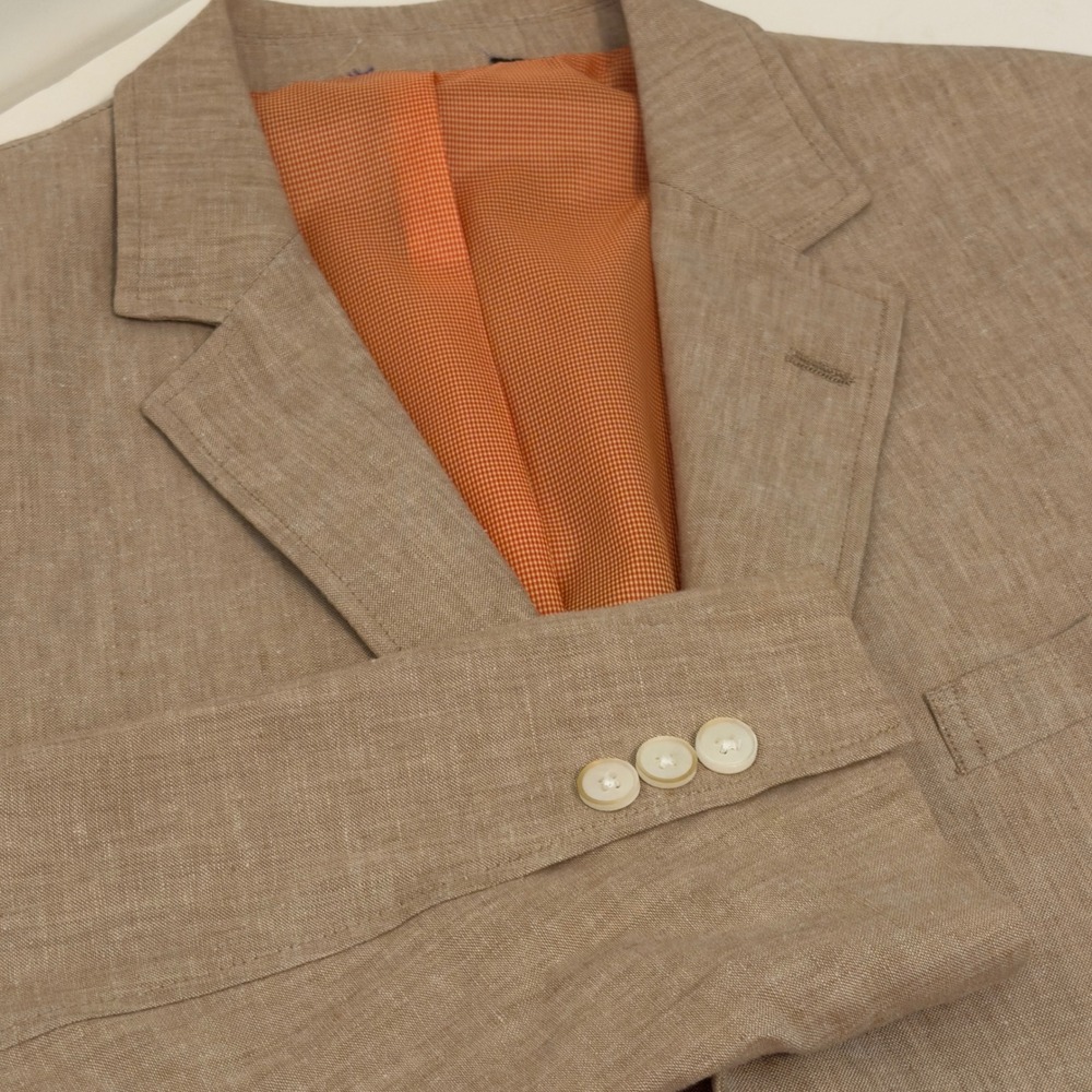 Alan Flusser Mens‎ Tan Linen Rayon Blend 2 Button Sport Coat Blazer Size M